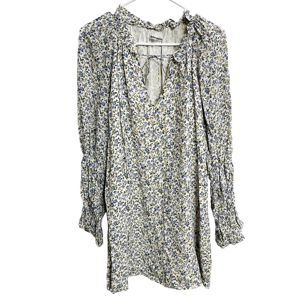 Reformation Floral Tie Front Mini Dress Long Sleeve Cottagecore‎ Coquette Size M